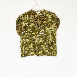 CAbi Silk Clover Polka Dot Gray Yellow Blouse SM